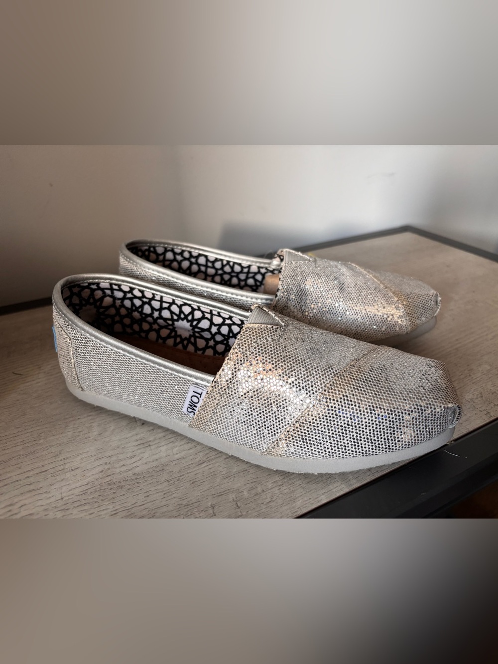 Toms silver glitter Slip-On Flats, size 6.5, new
